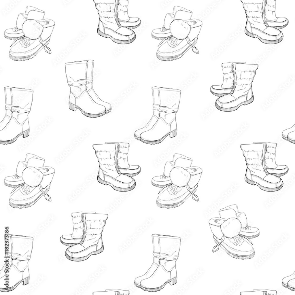 Picture of: illustration of Hand drawn sketch seamless pattern of Shoes
