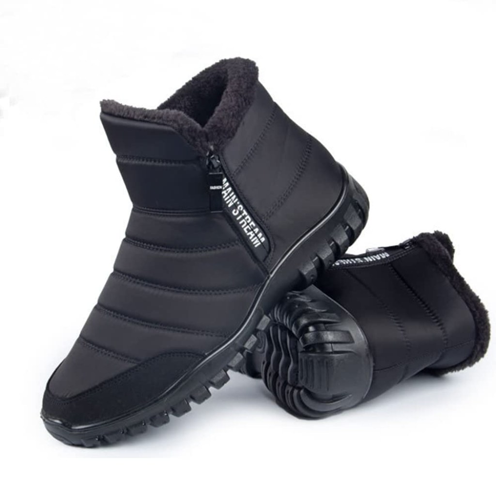 Picture of: TJDQUOLI Men’s Waterproof Warm Cotton Zipper Snow Ankle Boots, Winter Warm  Slip On Thick Plush Booties, Men’s Warm Snow Boots, Fur Lined Waterproof