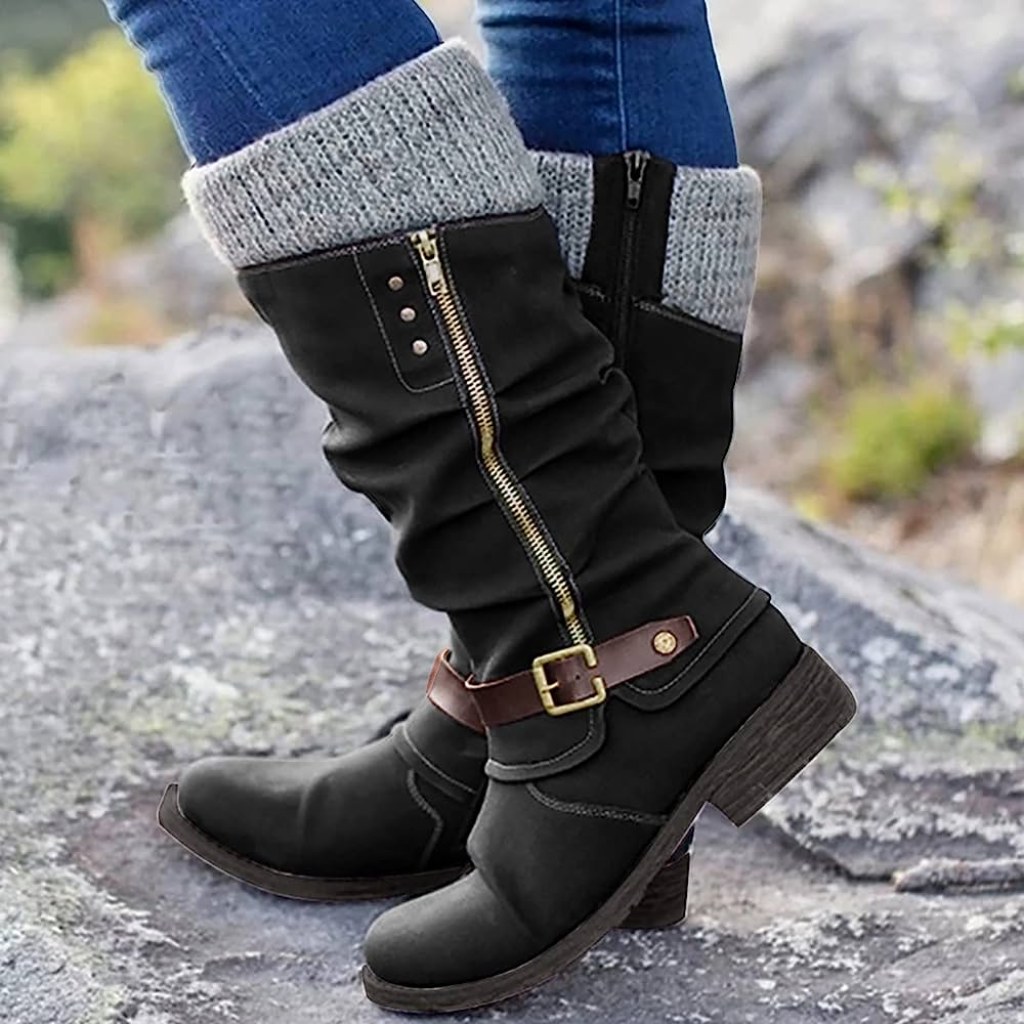 Picture of: Warm Winter Shoes Women’s Winter Boots Long Shaft Knee High with Heel Boots  with Fabric Shaft Zip Shoe Riding Colourful Boots Snow Boots Hiking Shoes